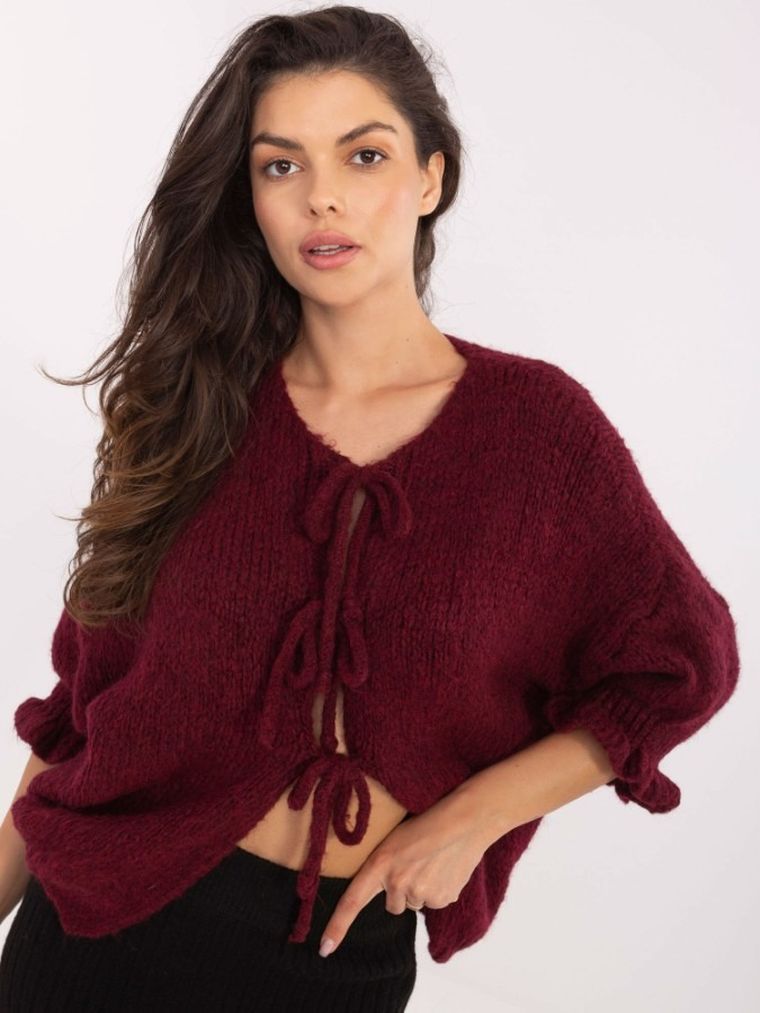 Sweter damski, oversize, bordowy, Italy Moda