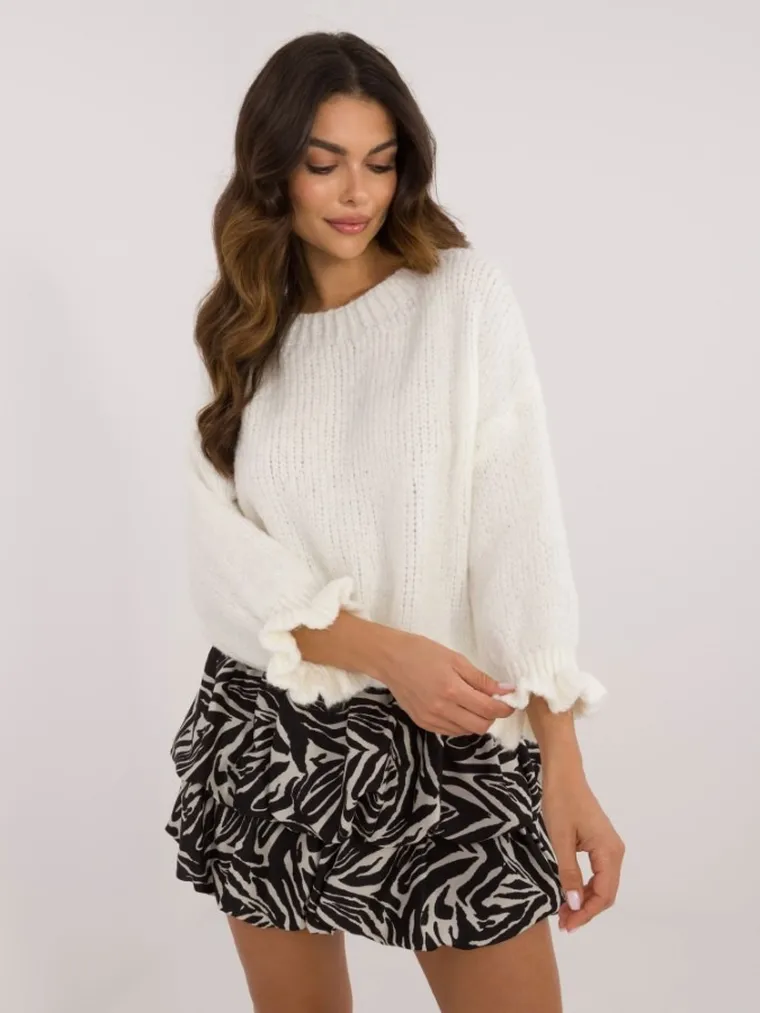 Sweter damski, oversize, ecru, Italy Moda