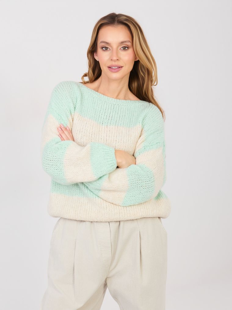 Sweter damski, oversize, niebieski, Italy Moda