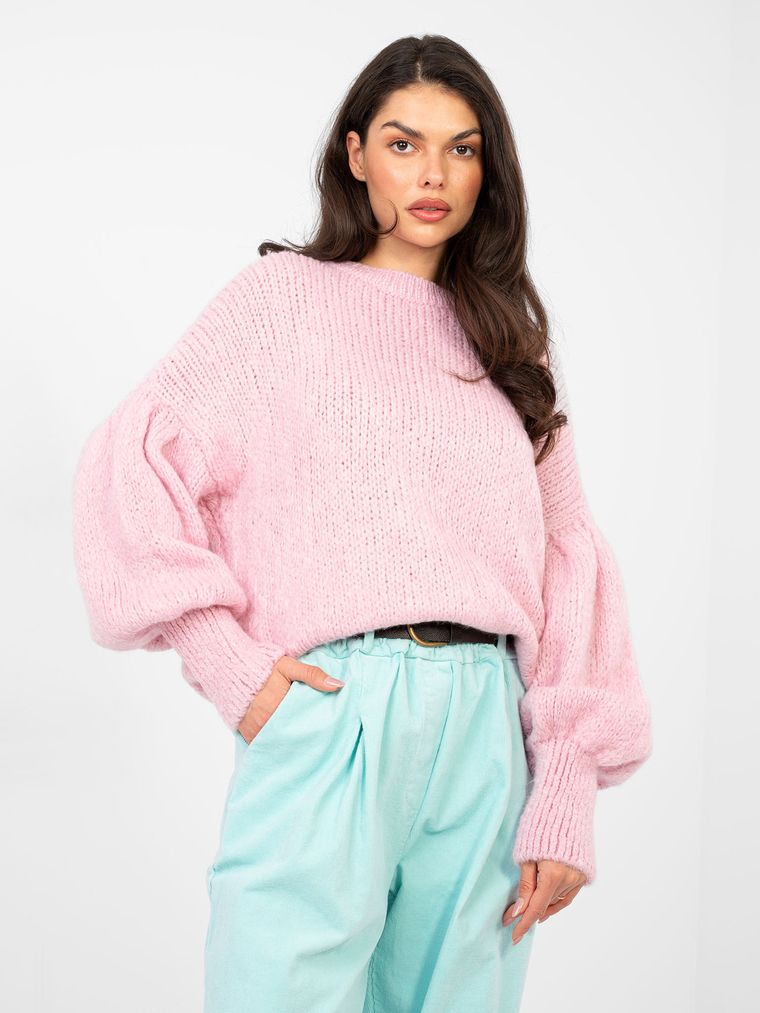 Sweter damski, oversize, różowy, Italy Moda