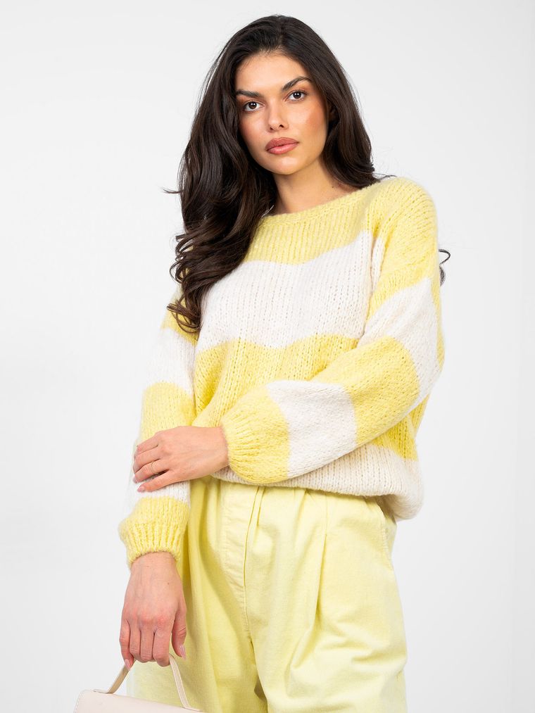 Sweter damski, oversize, żółty, Italy Moda