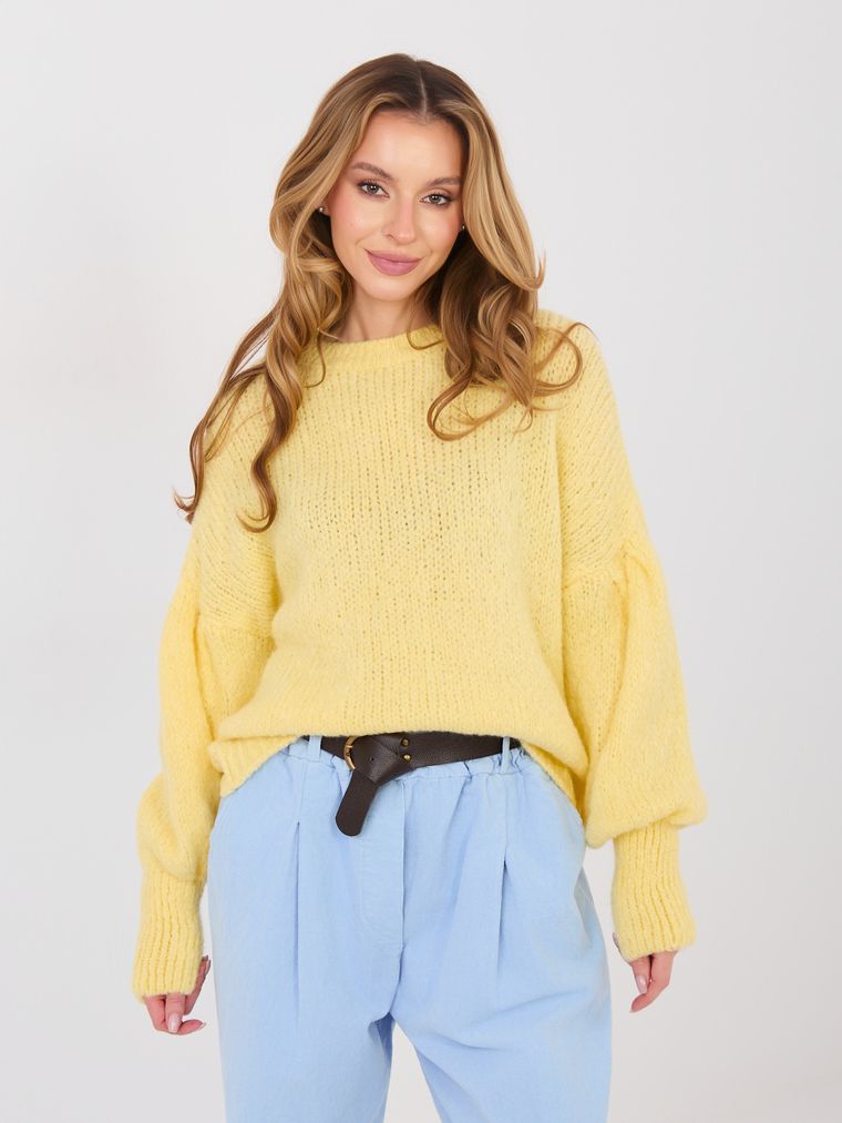Sweter damski, oversize, żółty, Italy Moda