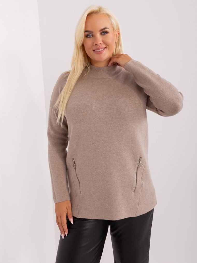 Sweter damski, plus size, beżowy, P-M