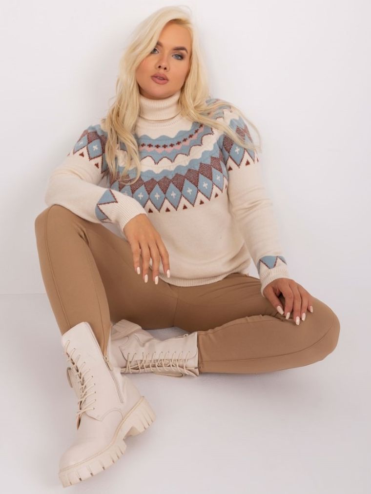 Sweter damski, plus size, beżowy, P-M