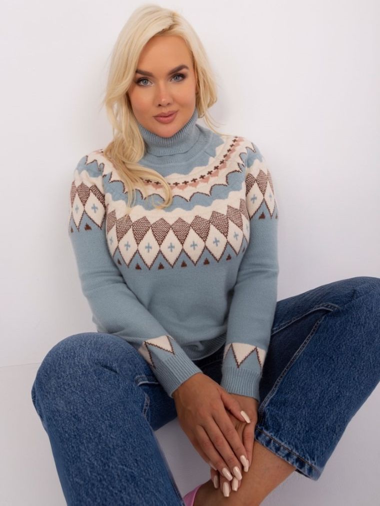 Sweter damski, plus size, niebieski, P-M