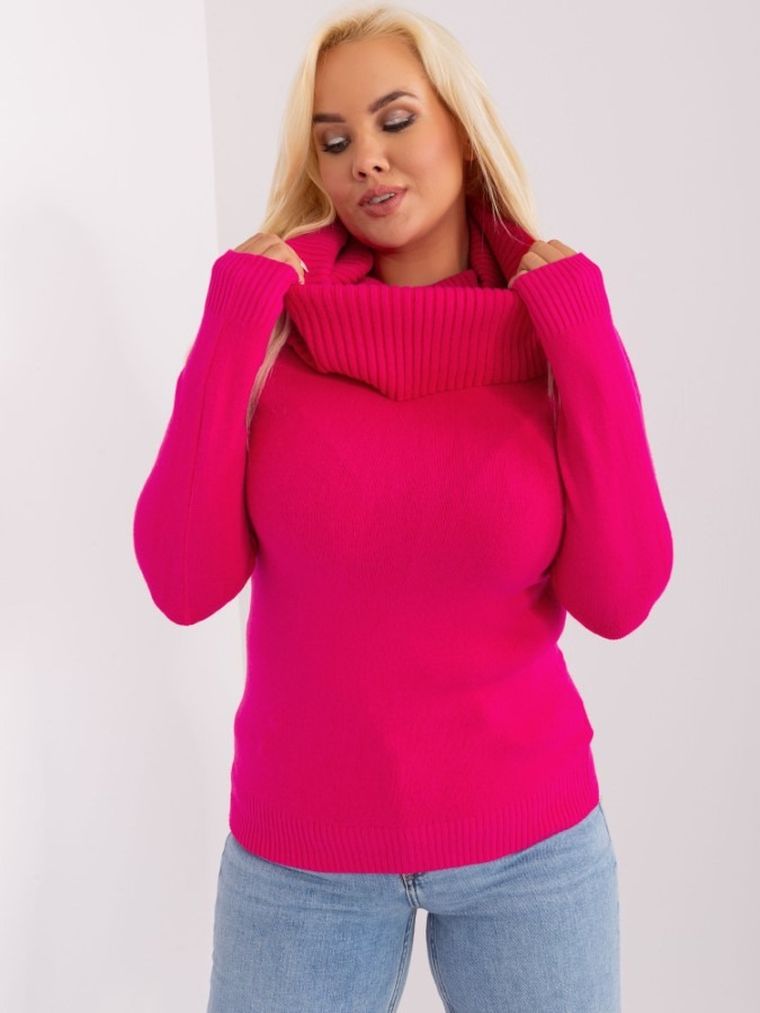 Sweter damski, plus size, różowy, P-M