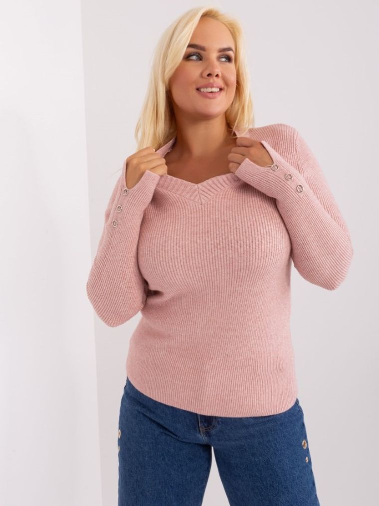 Sweter damski, plus size, różowy, P-M