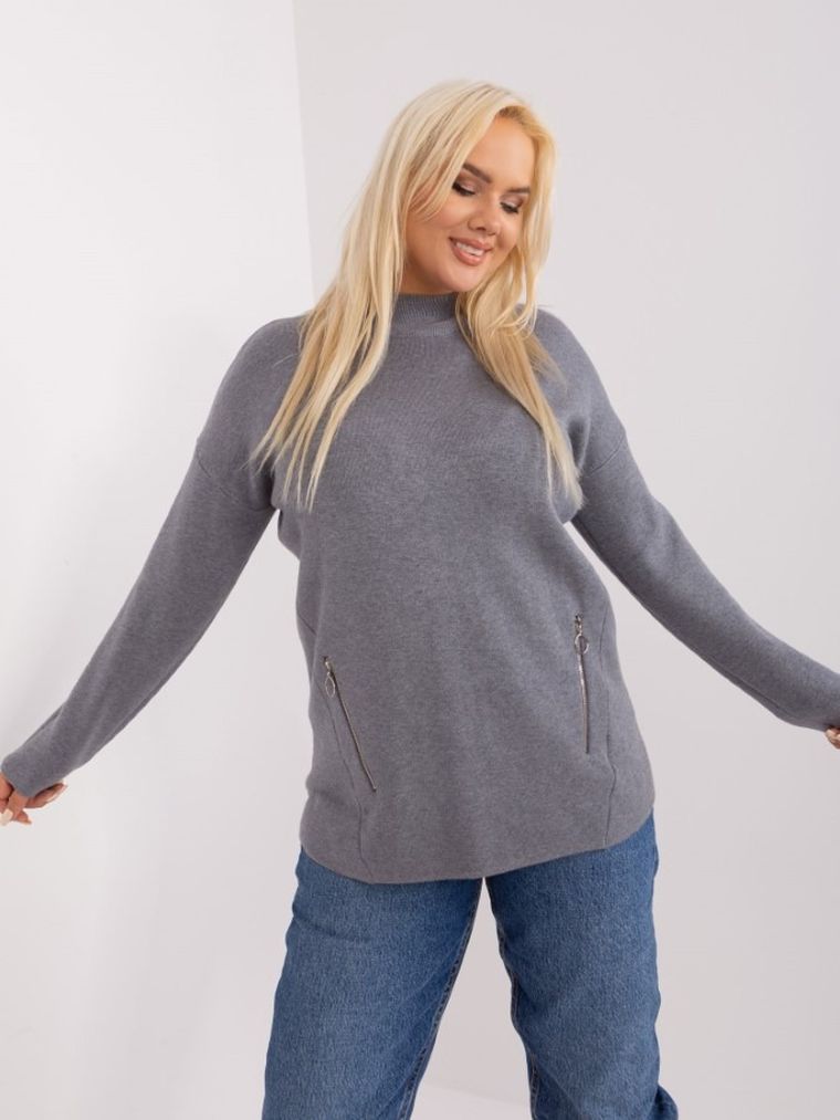 Sweter damski, plus size, szary, P-M