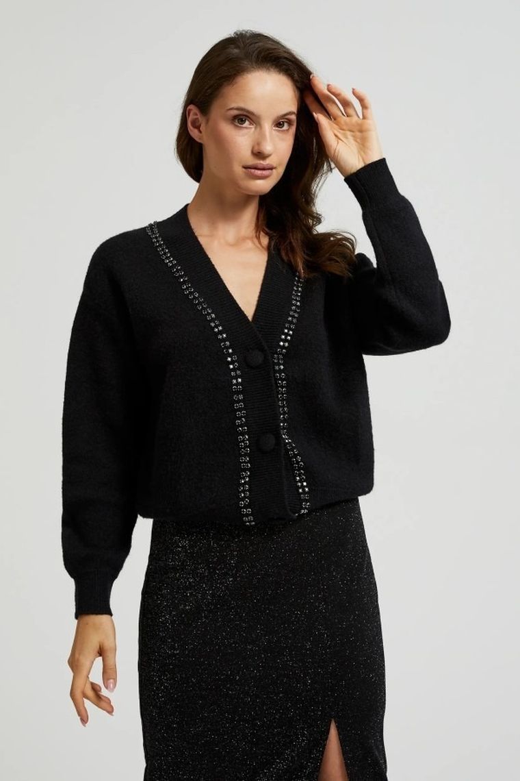 Sweter damski, rozpinany, czarny, Moodo