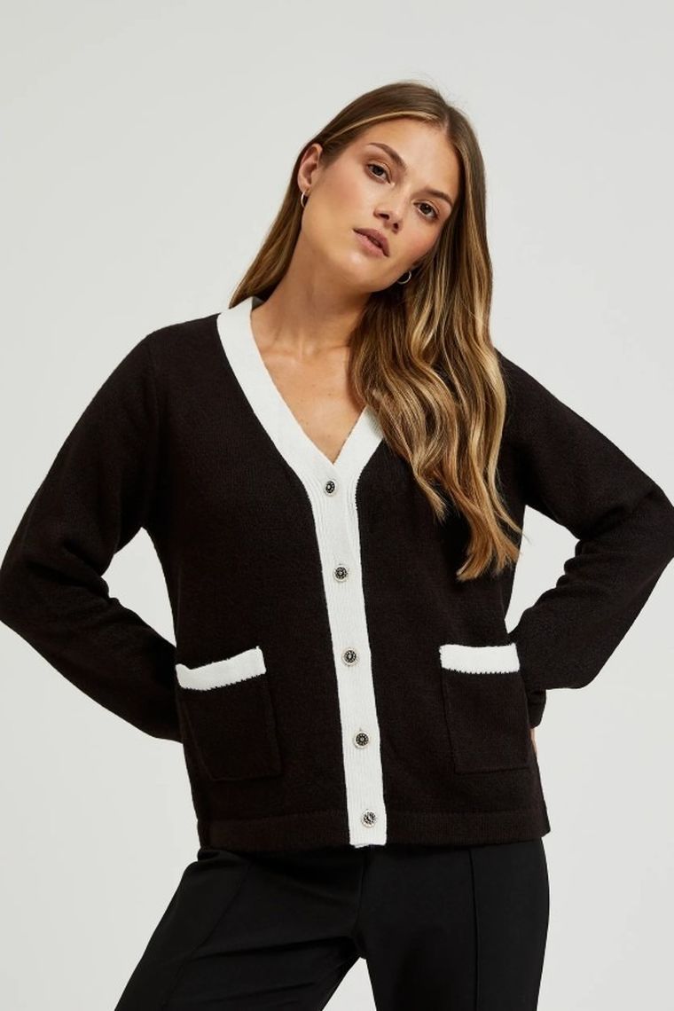 Sweter damski, rozpinany, czarny, Moodo