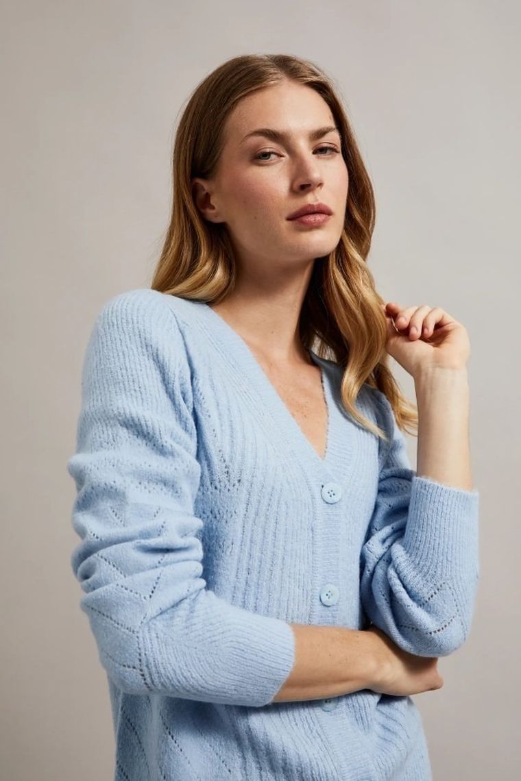 Sweter damski, rozpinany, niebieski, Moodo