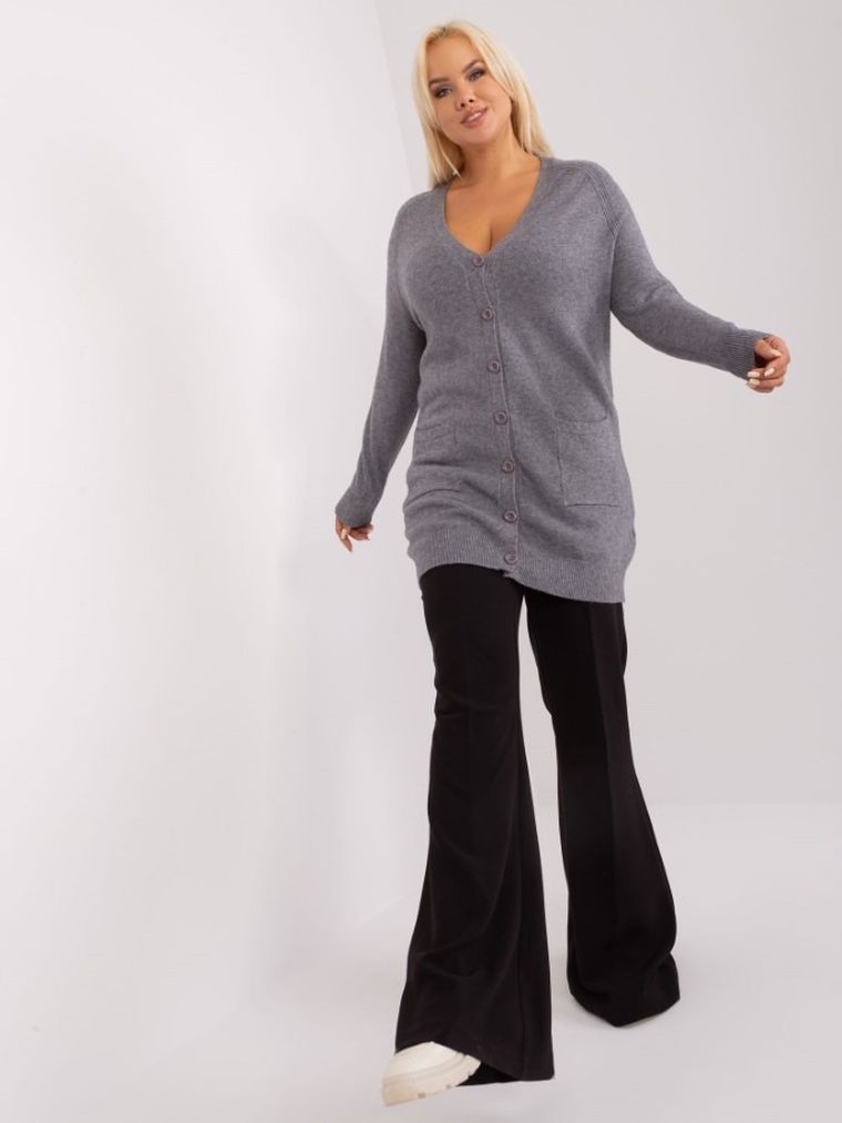 Sweter damski, rozpinany, plus size, szary, P-M