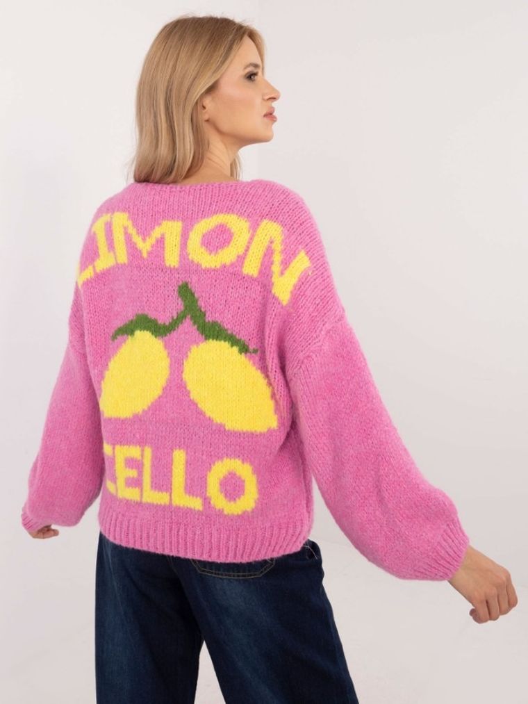 Sweter damski, rozpinany, różowy, Italy Moda