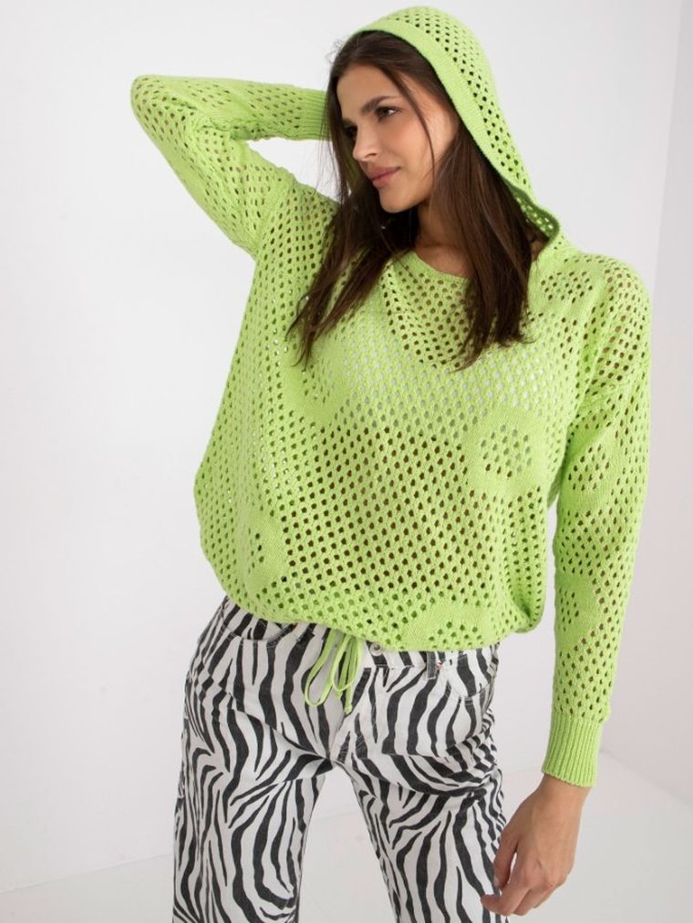 Sweter damski z kapturem, zielony, Rue Paris