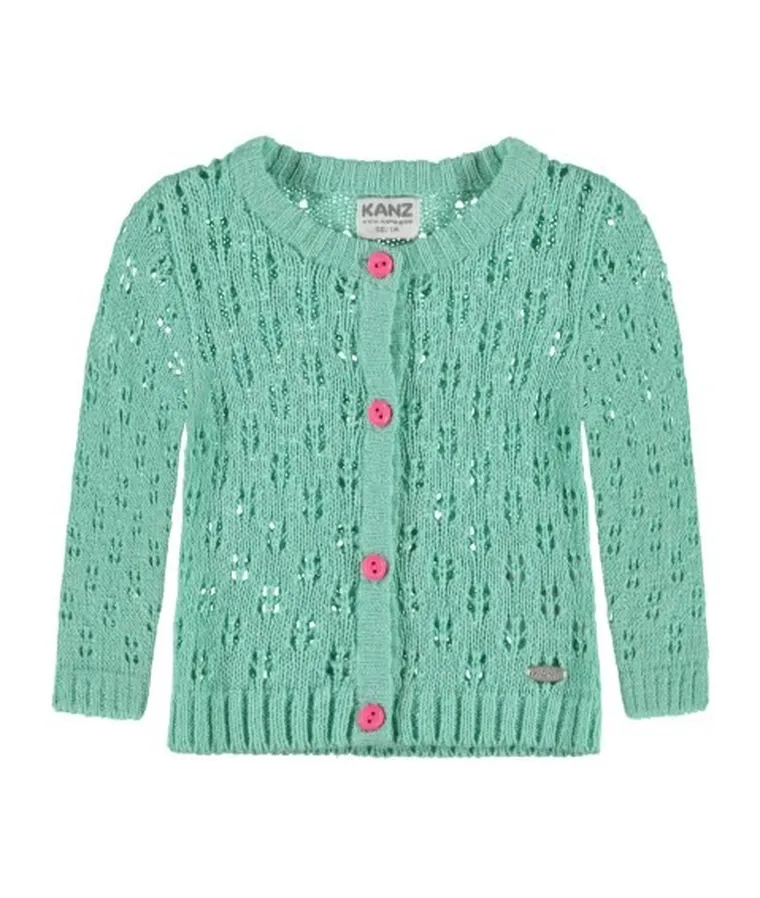 Sweter dziewczęcy, rozpinany, zielony, Kanz