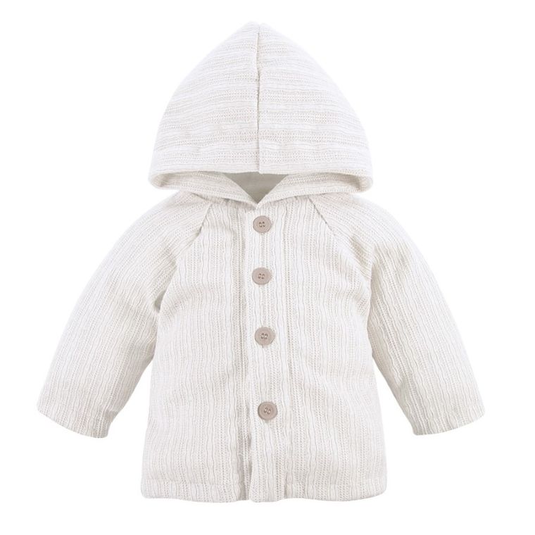 Sweter dziewczęcy z kapturem, rozpinany, ecru, Eevi