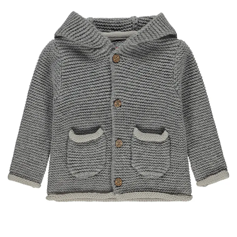 Sweter dziewczęcy z kapturem, rozpinany, szary, Kanz