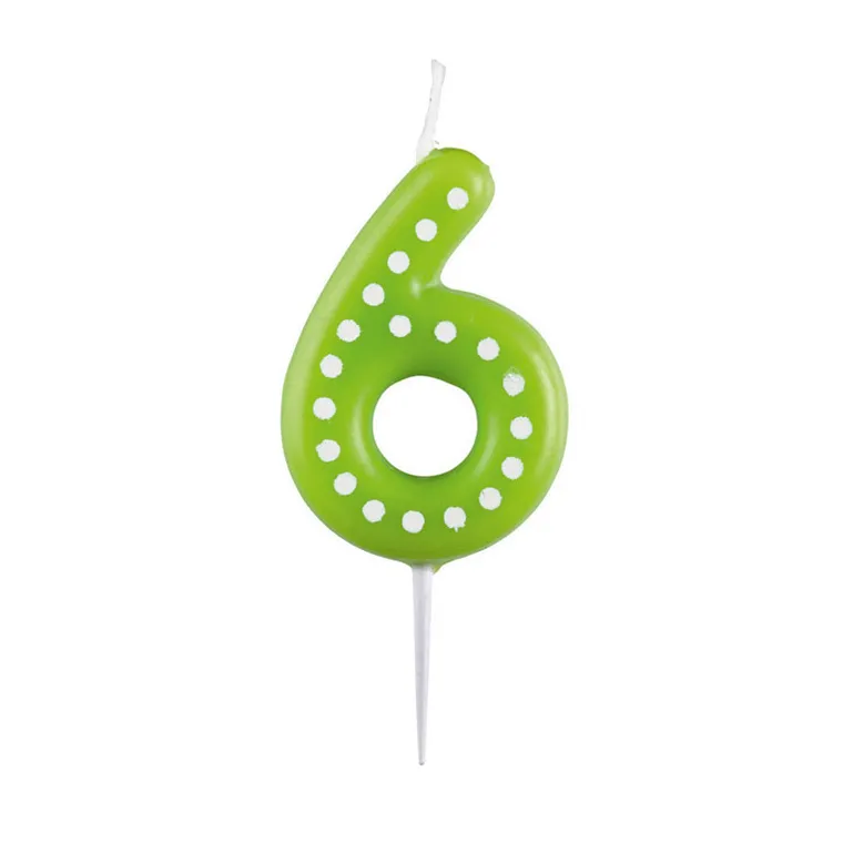 Świeczka cyferka 6, kropki i paski