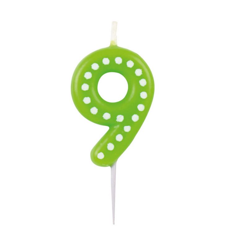 Świeczka cyferka 9, kropki i paski