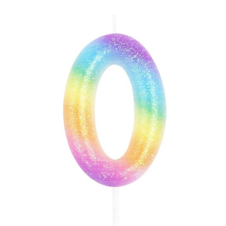 Świeczka, cyfra 0, tęczowa
