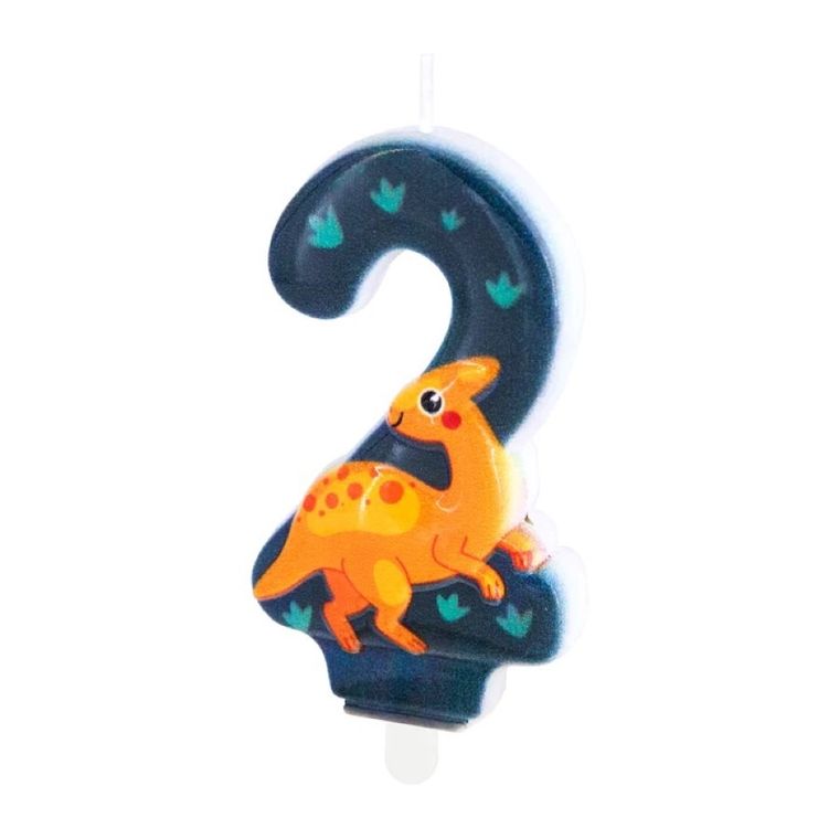 Świeczka, cyfra 2, dinozaur