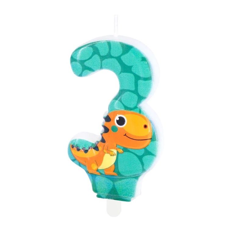 Świeczka, cyfra 3, dinozaur