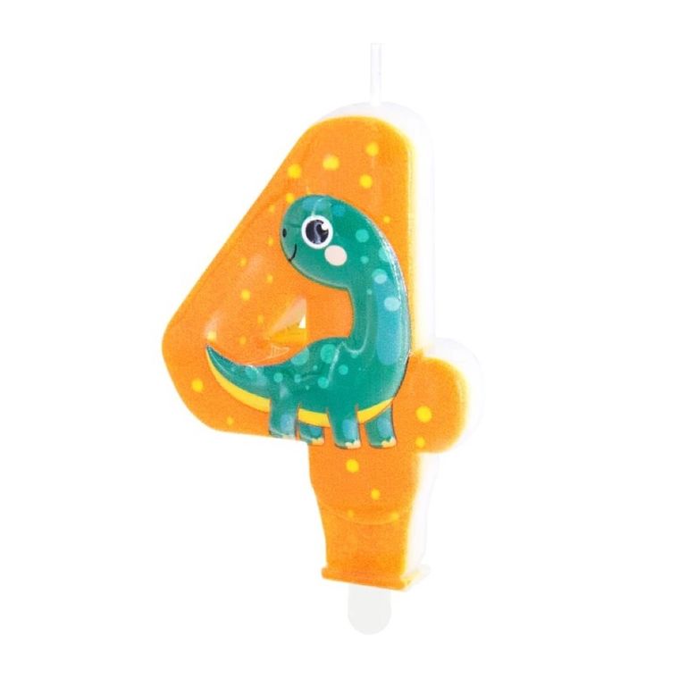 Świeczka, cyfra 4, dinozaur