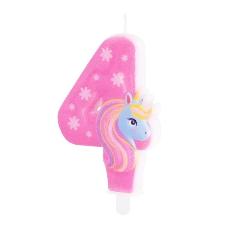 Świeczka, cyfra 4, jednorożec