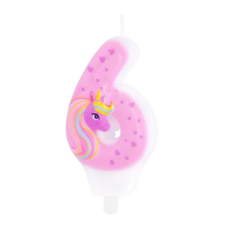 Świeczka, cyfra 6, jednorożec