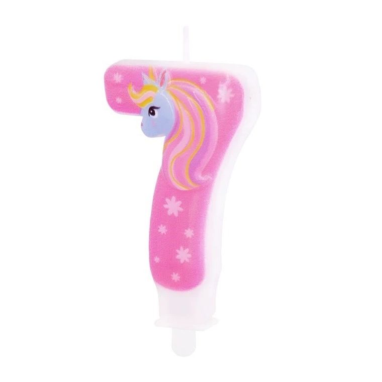 Świeczka, cyfra 7, jednorożec