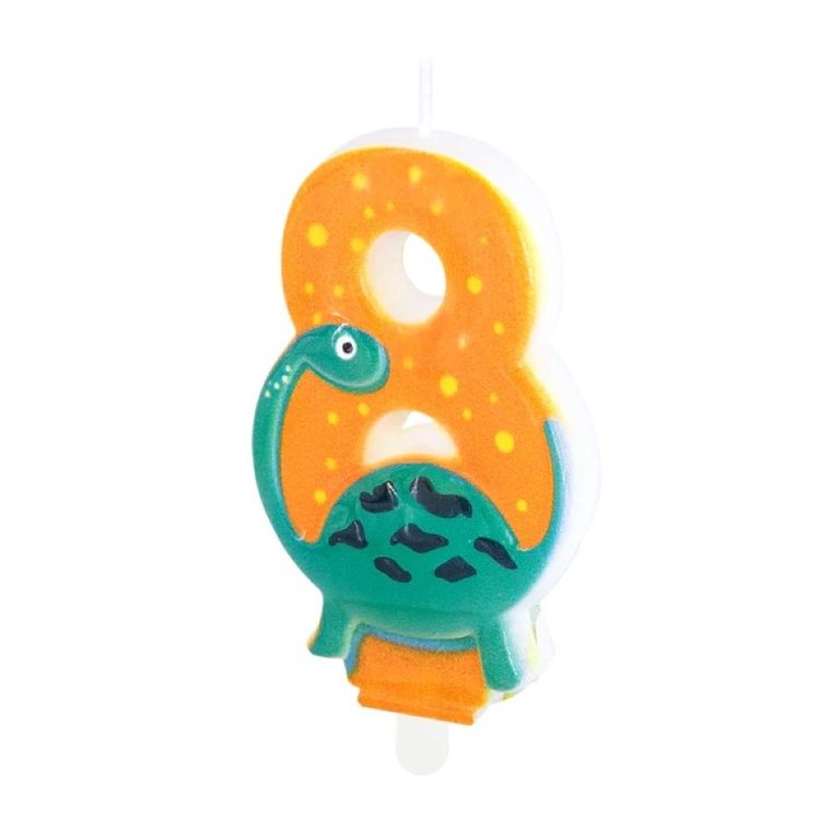 Świeczka, cyfra 8, dinozaur