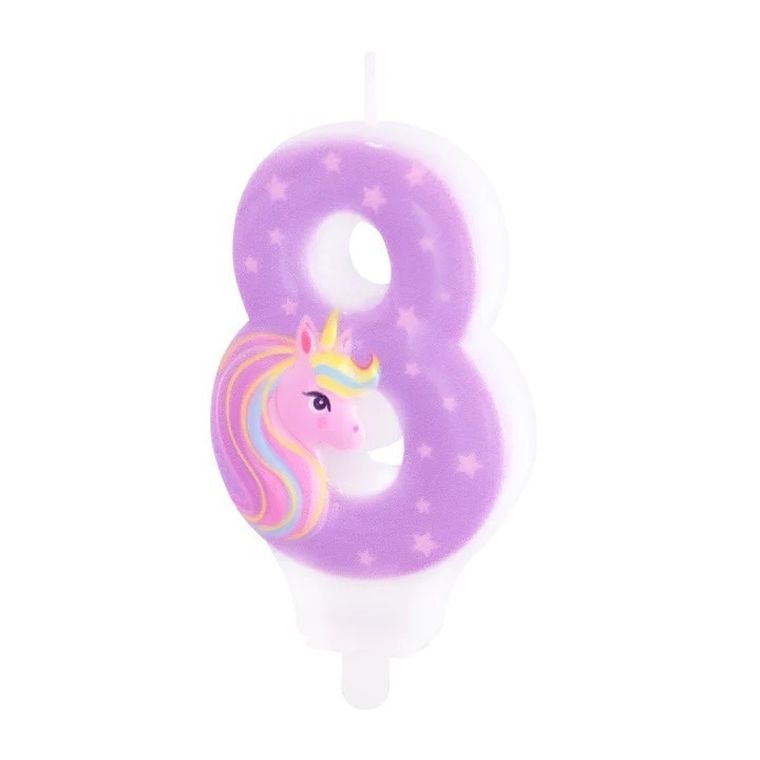 Świeczka, cyfra 8, jednorożec