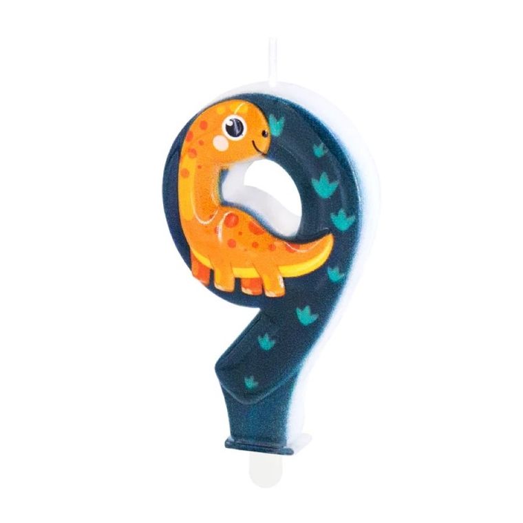 Świeczka, cyfra 9, dinozaur