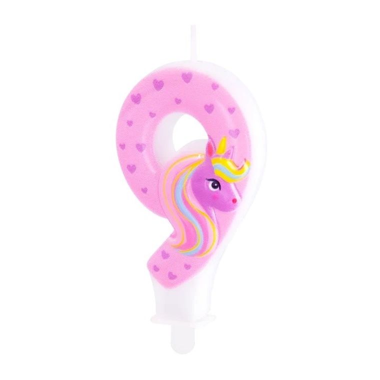 Świeczka, cyfra 9, jednorożec