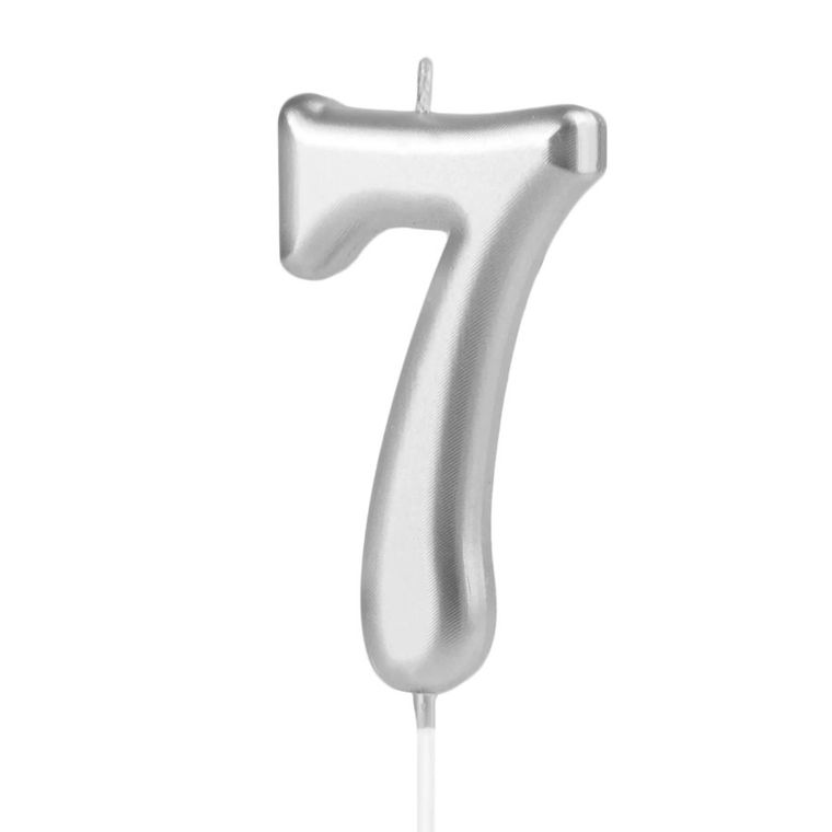 Świeczka urodzinowa, cyfra 7, srebrna, 7 cm