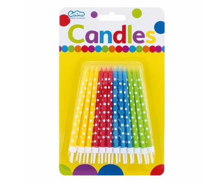 Świeczki, grochy kolorowe, 24 szt.