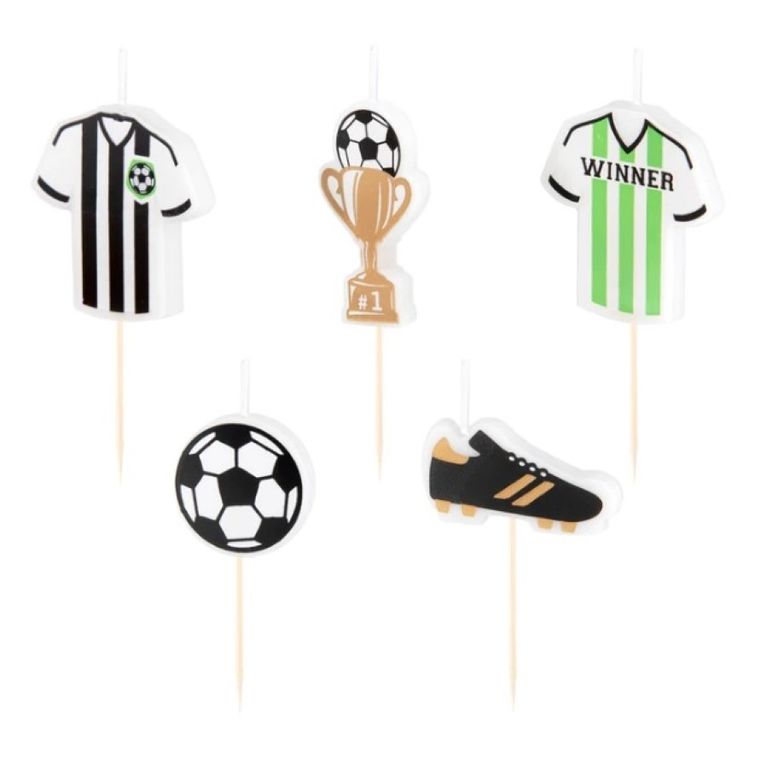 Świeczki urodzinowe, piłka nożna, 5 szt.