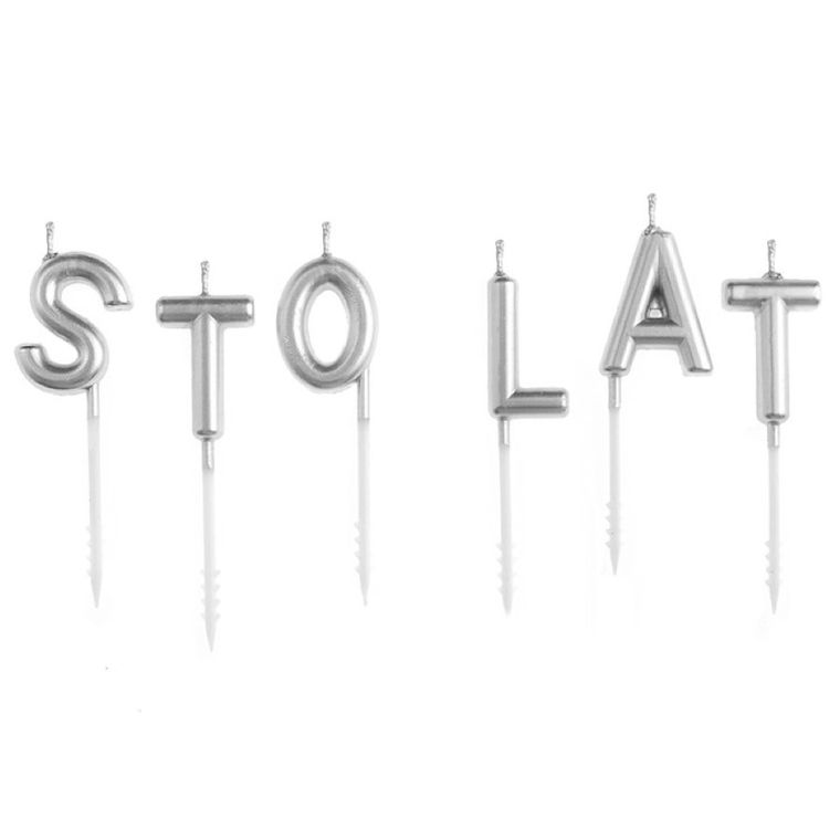 Świeczki urodzinowe, sto lat, srebrne