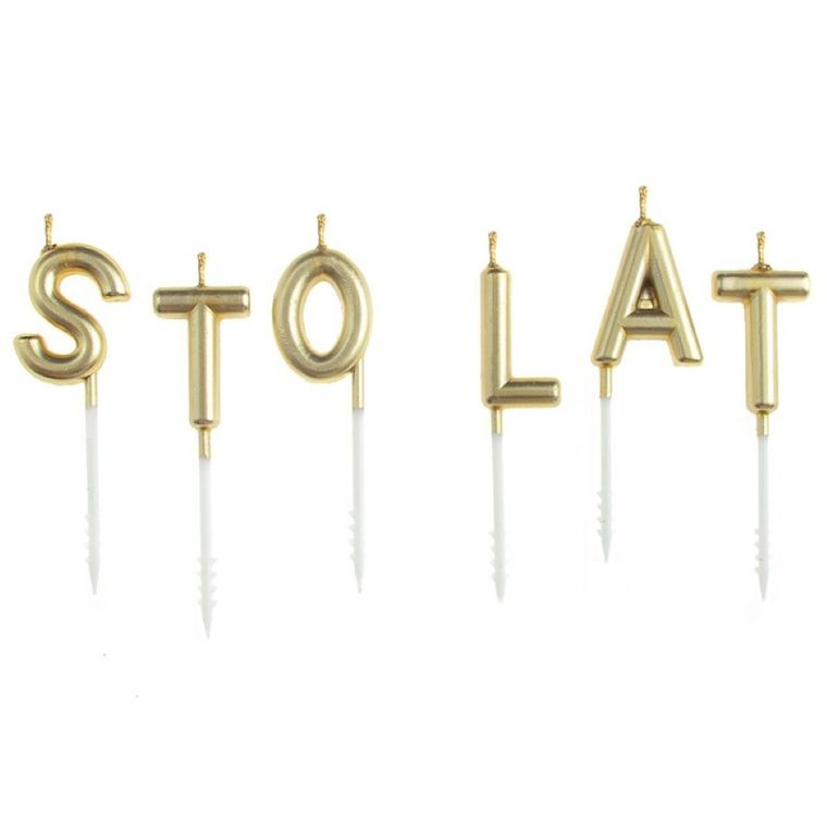 Świeczki urodzinowe, sto lat, złote