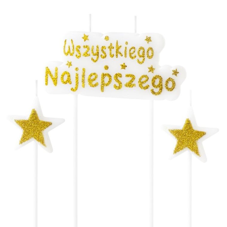 Świeczki urodzinowe, wszystkiego najlepszego, gwiazdki, złote