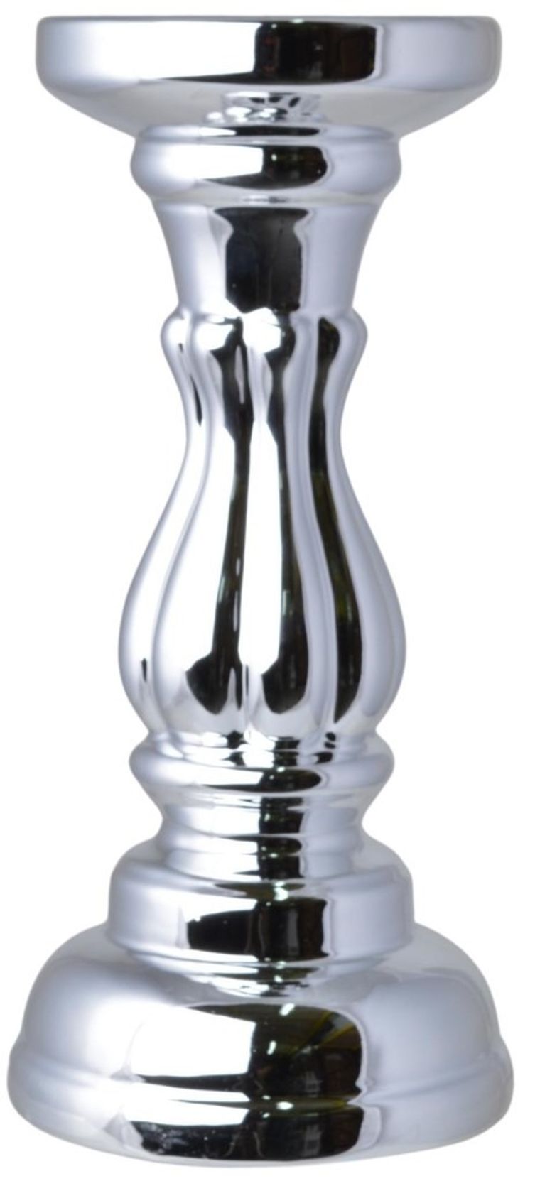 Świecznik ceramiczny, srebrny, niski, 11.5-11.5-25 cm