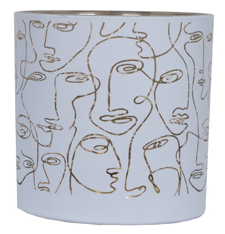 Świecznik szklany w twarze, biały, 15-15-15 cm