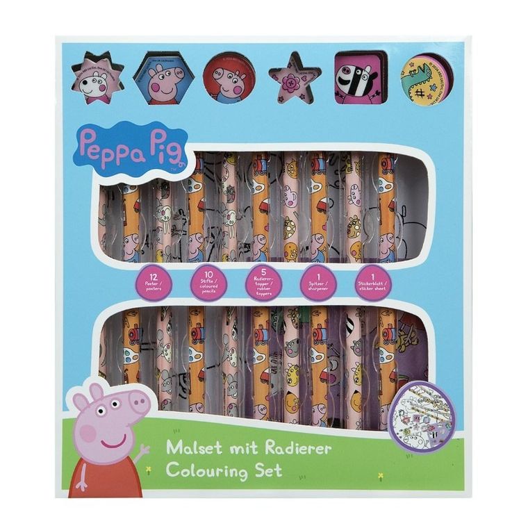 Świnka Peppa, zestaw do kolorowania z naklejkami, 29 elementów