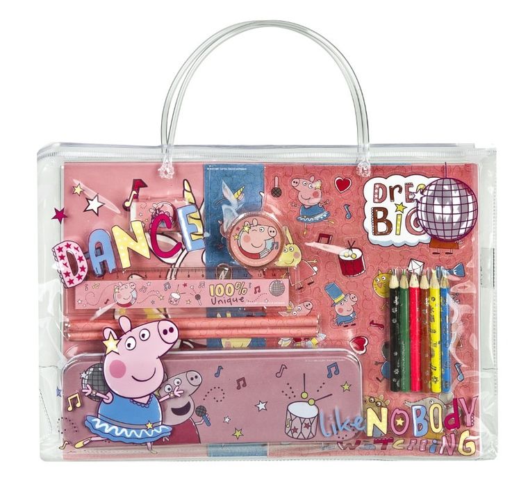 Świnka Peppa, zestaw szkolny w saszetce torebce