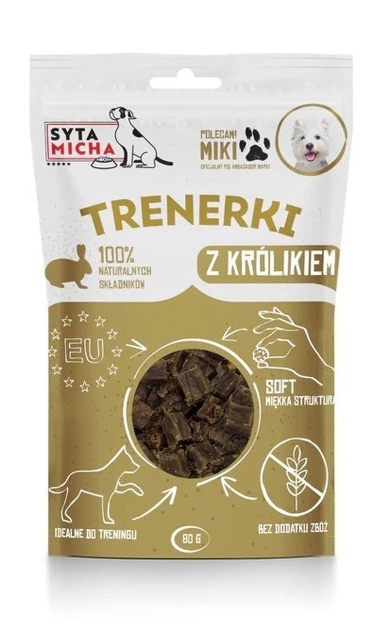 Syta Micha, trenerki, królik, przysmak dla psa, 80g