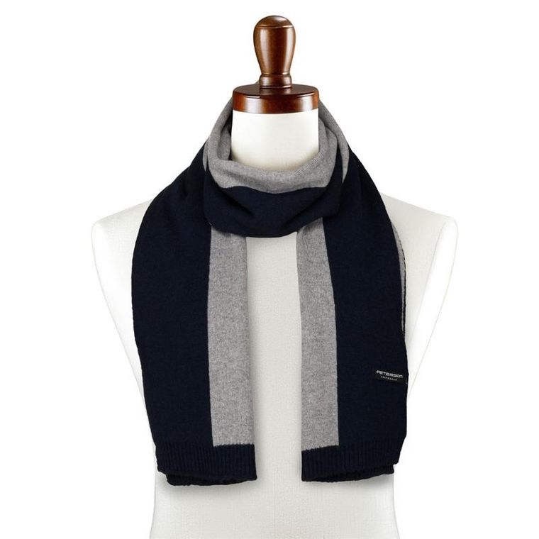 Szalik męski z wełną, granatowo-szary, Peterson