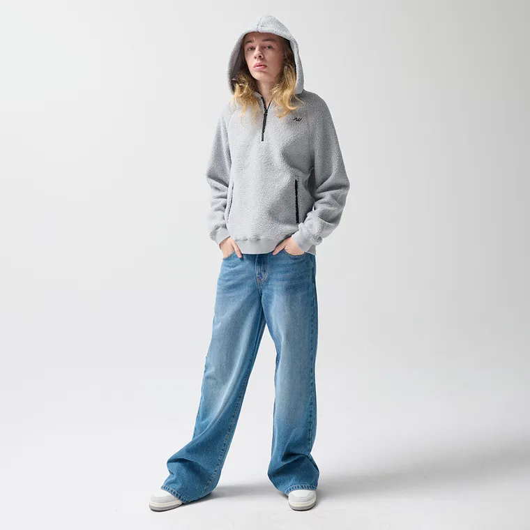 Szara bluza sherpa z kapturem oversize NOWEAR