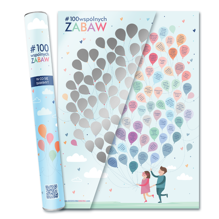 Szczęśliwa Rodzina, plakat ze zdrapką dla dzieci, 100 wspólnych zabaw