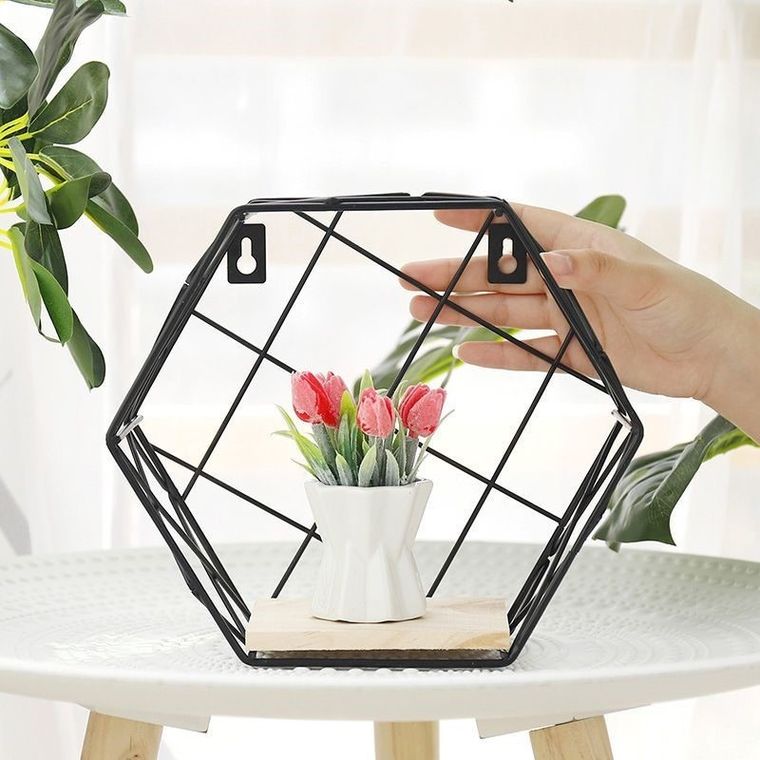 Sześciokątna półka dekoracyjna, styl Loft, czarna, wzór II