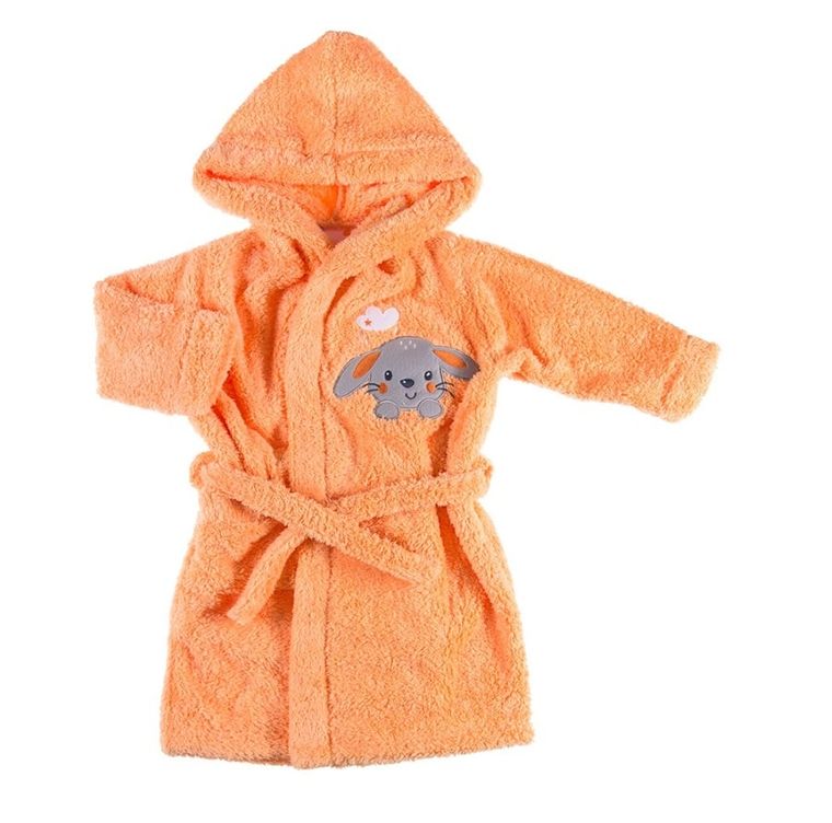 Szlafrok dziecięcy z kapturem, pomarańczowy, królik, Eevi
